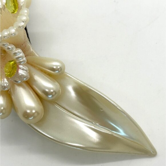 Vtg Ivory Bride Head Piece Acrylic Floral Faux Pearl Wedding Hairclip Barrette - Picture 5 of 12